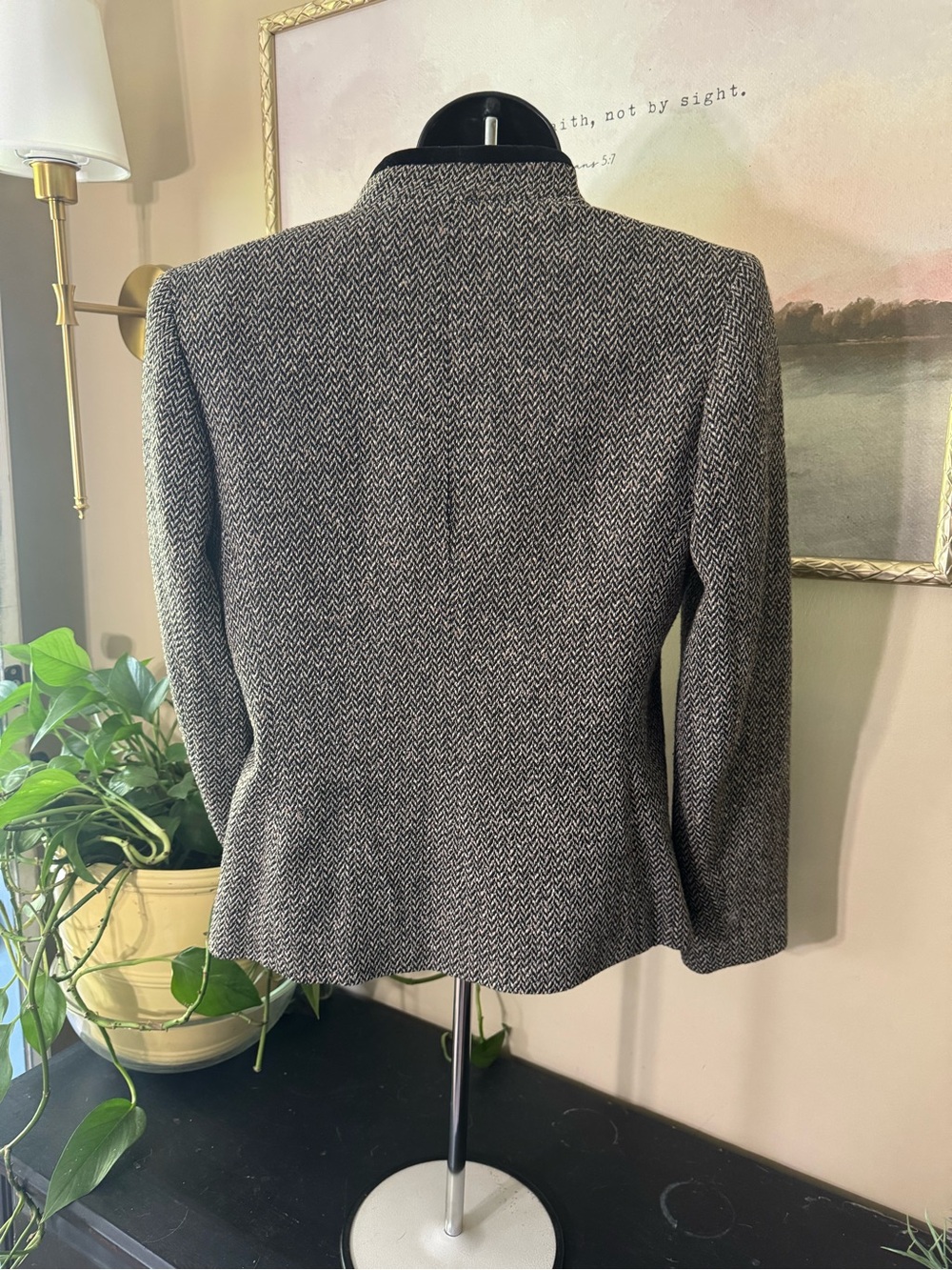 Ann Taylor Black and Gray Herringbone Zip-Front Jacket - Picture 2 of 3